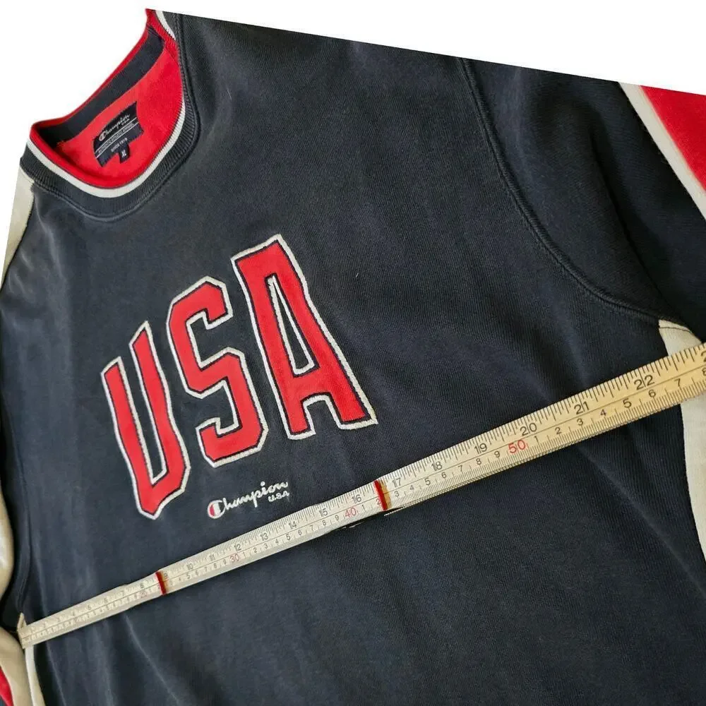 Vintage Champion USA Sweatshirt XL Navy Red White Distressed Grunge Crewneck